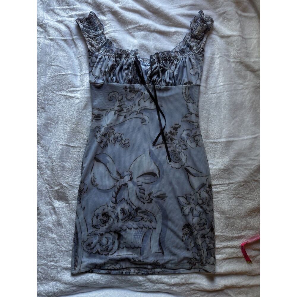 Y2K Kimchi Blue Blue Floral Bow Mini Dress XS